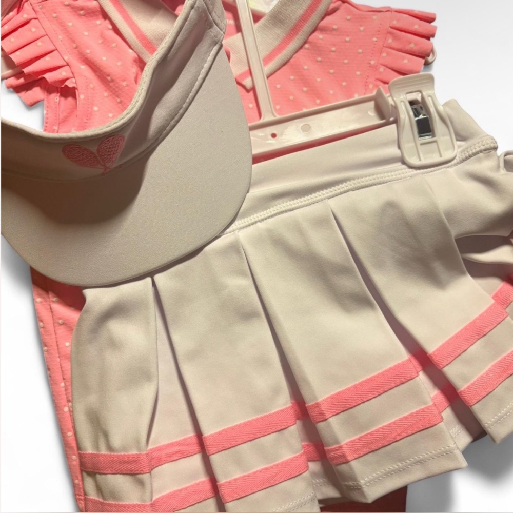 Tommy Bahama Pink & White Polka Dot Polo Shirt, Skort, and Tennis Visor
